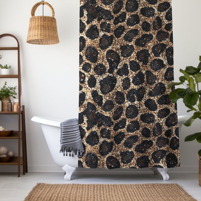 Luxus Glitter Gold Braun Schwarz Leopard Muster Duschvorhang (Von Creator hochgeladen)