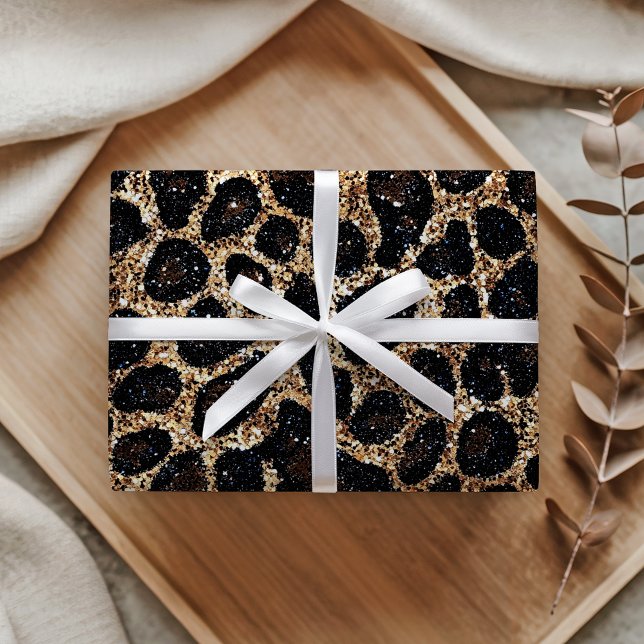 Luxus Glitter Gold Braun Schwarz Leopard Muster Geschenkpapier (Von Creator hochgeladen)