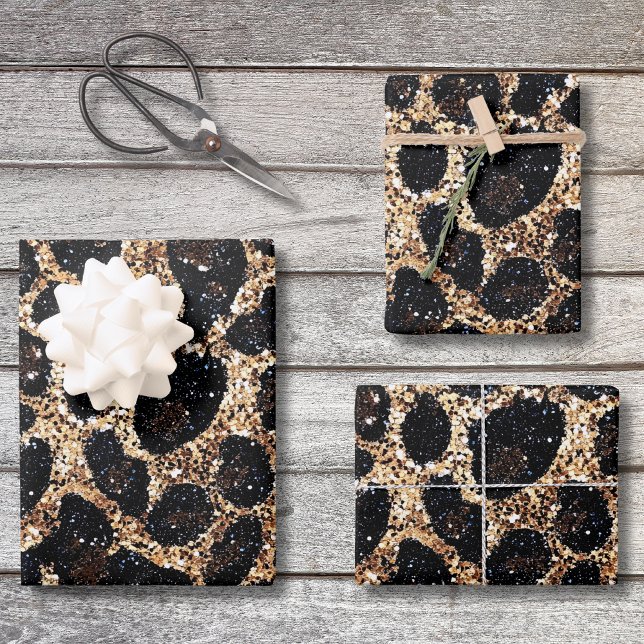Luxus Glitter Gold Braun Schwarz Leopard Muster Geschenkpapier Set (Von Creator hochgeladen)