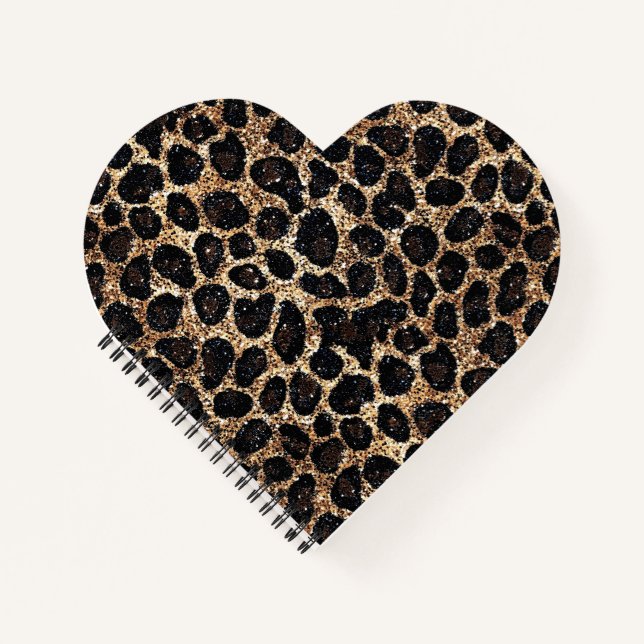 Luxus Glitter Gold Braun Schwarz Leopard Muster Notizbuch (Vorderseite)