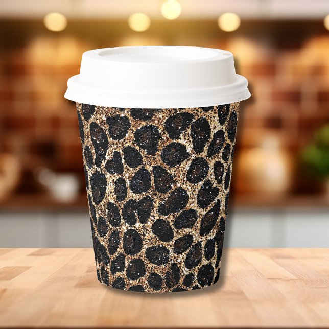 Luxus Glitter Gold Braun Schwarz Leopard Muster Pappbecher (Von Creator hochgeladen)