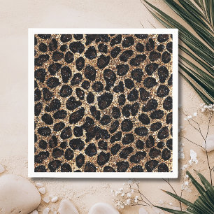 Luxus Glitter Gold Braun Schwarz Leopard Muster Serviette