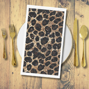 Luxus Glitter Gold Braun Schwarz Leopard Muster Serviette