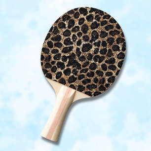 Luxus Glitter Gold Braun Schwarz Leopard Muster Tischtennis Schläger