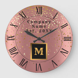 Luxus Glitzer Gold Pink Stars Mit Monogramm Große Wanduhr