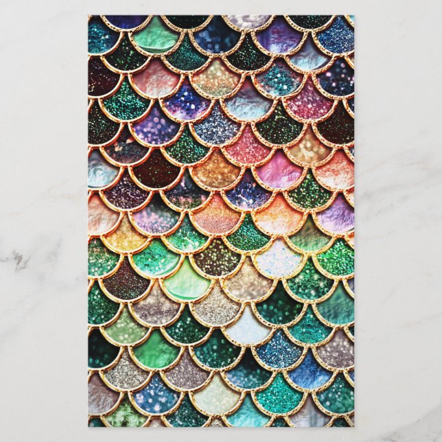 Luxus-Glitzer Mermaid Scales - Multicolor Briefpapier (Vorderseite)