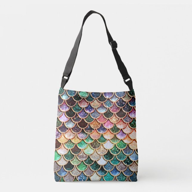 Luxus-Glitzer Mermaid Scales - Multicolor Tragetaschen Mit Langen Trägern (Rückseite)
