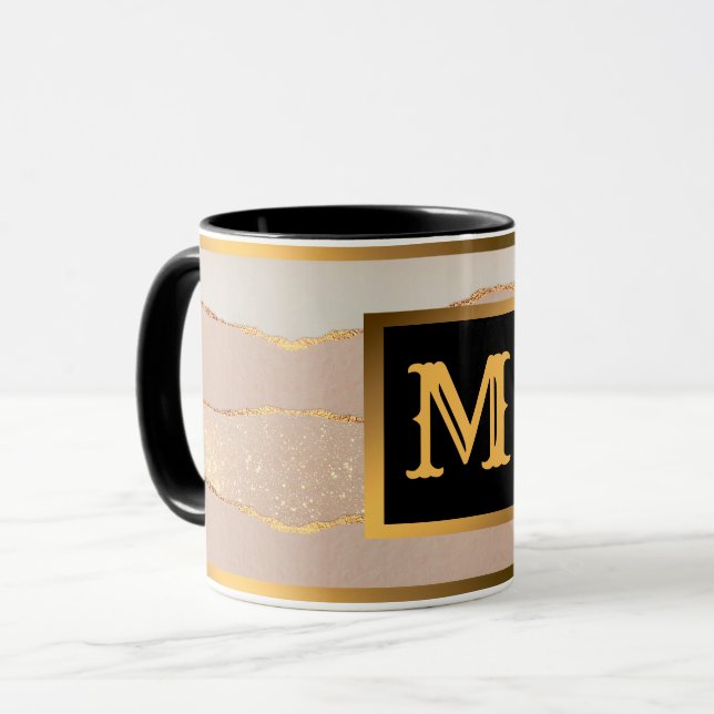 Luxus Glitzer Rose Gold Mit Monogramm Tasse (Vorderseite Links)