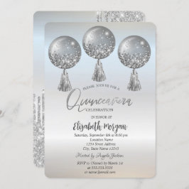 Luxus Glitzer Tropfen Balloons Silver Quinceañera Einladung