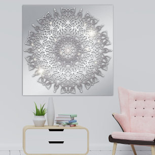 Luxus glühend glänzend Silver Metallic Mandala Leinwanddruck