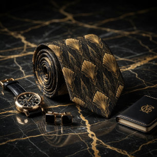 Luxus-Gold-Art-Deco-Geometrie-Gatsby Krawatte