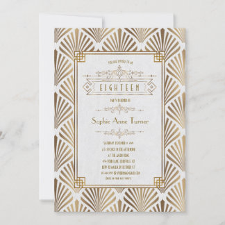 Luxus Gold Art Deco Great Gatsby 18. Geburtstag Einladung