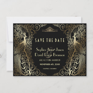 Luxus-Gold-Art-Deco-Pfauen Save-The-Date-Karten Save The Date