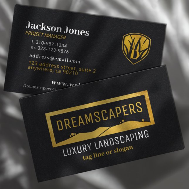 Luxus Gold auf Black Landscaping Business Cards Visitenkarte (Von Creator hochgeladen)