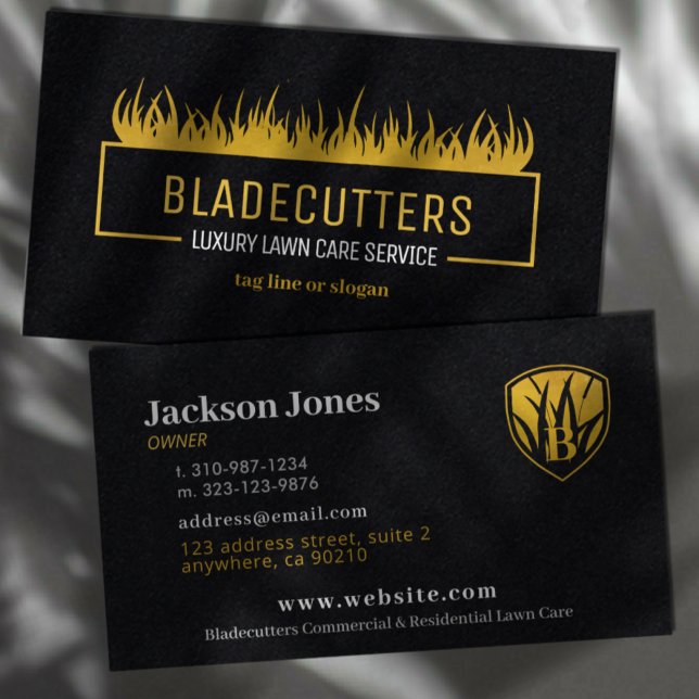 Luxus Gold auf Black Lawn Care Business Cards Visitenkarte (Von Creator hochgeladen)