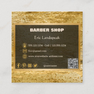Luxus Gold Barber Shop, QR Code Logo Social Media Quadratische Visitenkarte