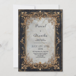 Luxus Gold Barock Weiße Marmor Hochzeit Einladung