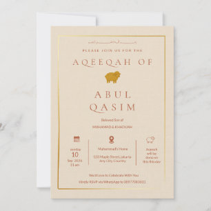 Luxus Gold Beige Islamische Aqeeqah für Baby Junge Einladung