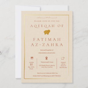 Luxus-Gold-Beige-Islamische Aqeeqah für Baby Mädch Einladung