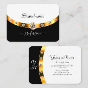 Luxus Gold Black and White Initials Rhinestones Visitenkarte