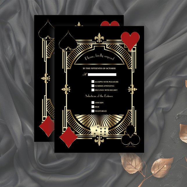 Luxus Gold Black Art Deco Roaring 20er Hochzeit RSVP Karte (Von Creator hochgeladen)