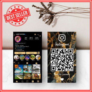 LUXUS Gold & Black Instagram Marmor Achat QR  Visitenkarte
