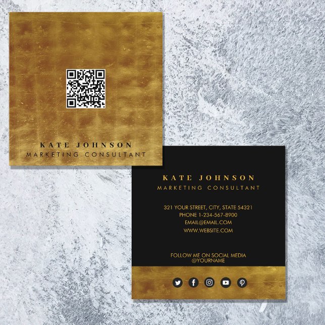 Luxus Gold & Black QR Code Social Media Square Quadratische Visitenkarte (Von Creator hochgeladen)