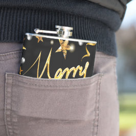 Luxus Gold & Black Stars Metallic Fashion Xmas Flachmann