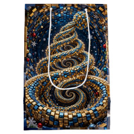Luxus Gold Blau 3D Würfel Tunnel Weihnachtsbaum Mittlere Geschenktüte