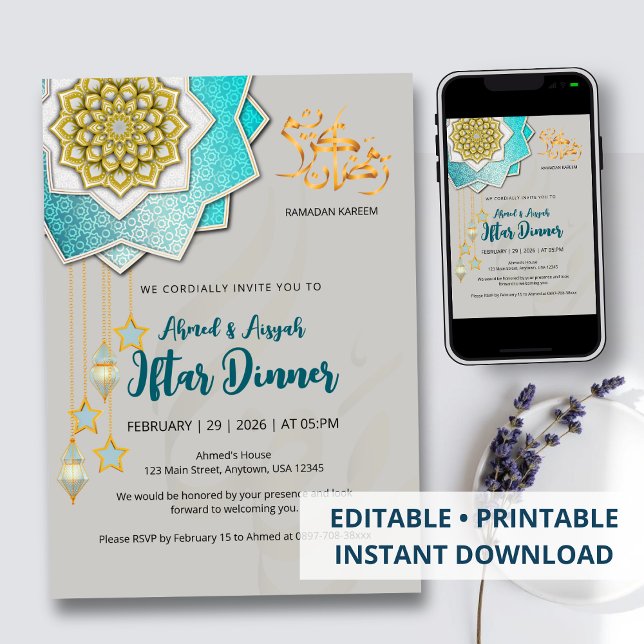 Luxus Gold & Blau Ramadan Iftar-Einladung Einladung (Von Creator hochgeladen)