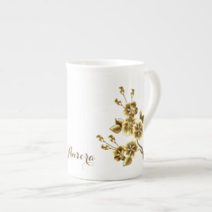 Luxus-Gold-Blumen-Glitter-Typografie Prozellantasse