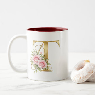 Luxus-Gold-Blumen-Initiale T-Logo Zweifarbige Tasse
