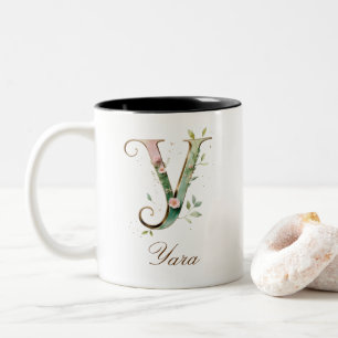 Luxus-Gold-Blumeninitial Y Zweifarben-Kaffeetasse Zweifarbige Tasse