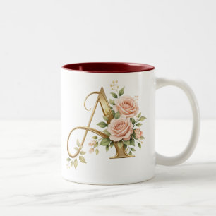 Luxus-Gold-Blumenmonogramm A Tasse Premium Elegant