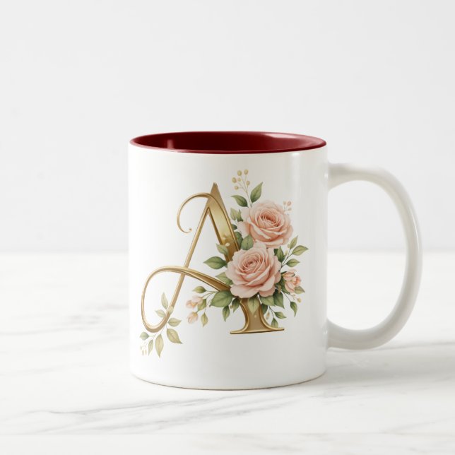 Luxus-Gold-Blumenmonogramm A Tasse Premium Elegant (Rechts)