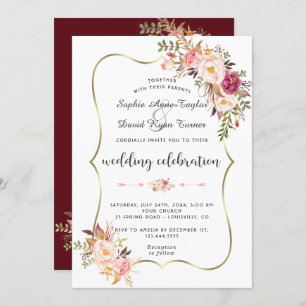 Luxus Gold Blush Pink Floral Burgundy Hochzeit Einladung