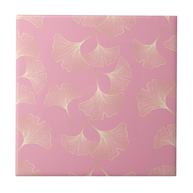 Luxus-Gold-Botanik-Blatt-Blush-Rosa-Muster Fliese (Vorderseite)