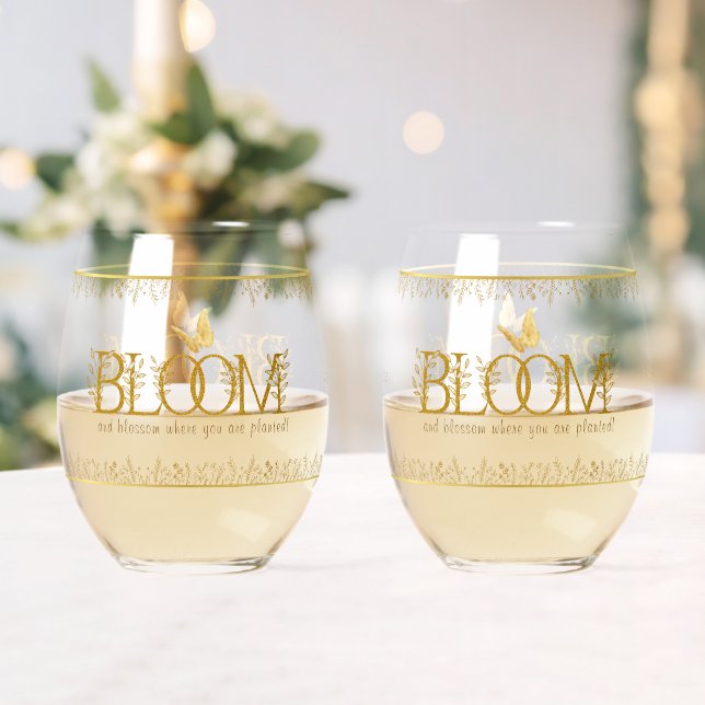 Luxus Gold Botanische Flora "BLOOM" Trinkbehälter  Weinglas Ohne Stiel (Insitu (Hochzeit))