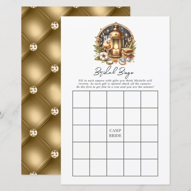 Luxus Gold Camp Bride Bachelorette Bingo Spiel (Vorne/Hinten)
