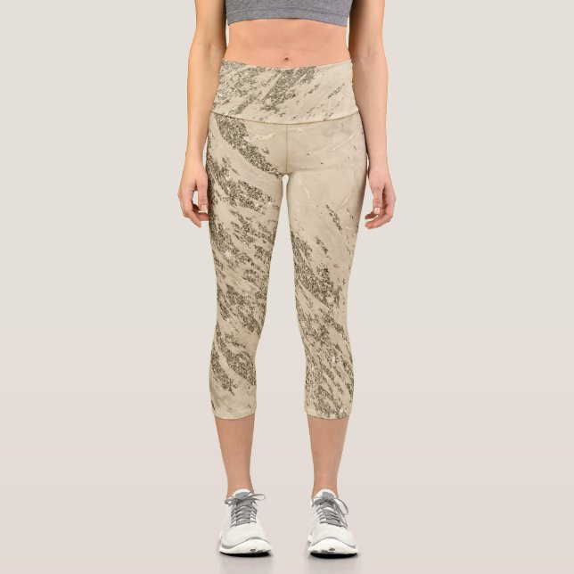 Luxus Gold Champagner Glitzer Marmor Capri Leggings (Vorderseite)