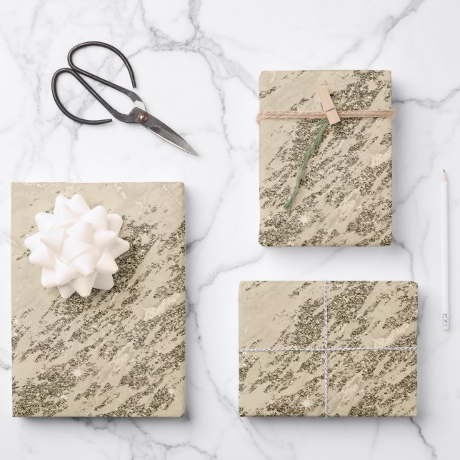 Luxus Gold Champagner Glitzer Marmor Geschenkpapier Set (Vorderseite)