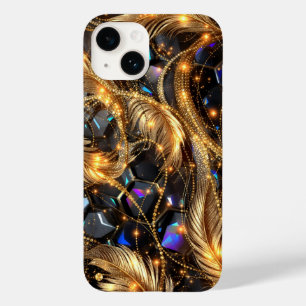 Luxus Gold Feathers und Gemstone Sparkle Muster Case-Mate iPhone 14 Hülle
