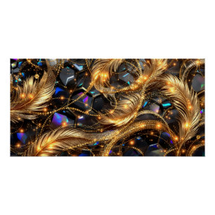 Luxus Gold Feathers und Gemstone Sparkle Muster Poster