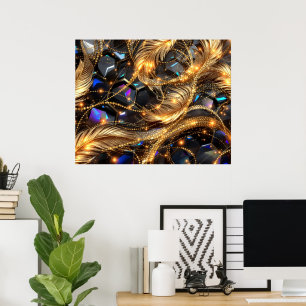 Luxus Gold Feathers und Gemstone Sparkle Muster Poster