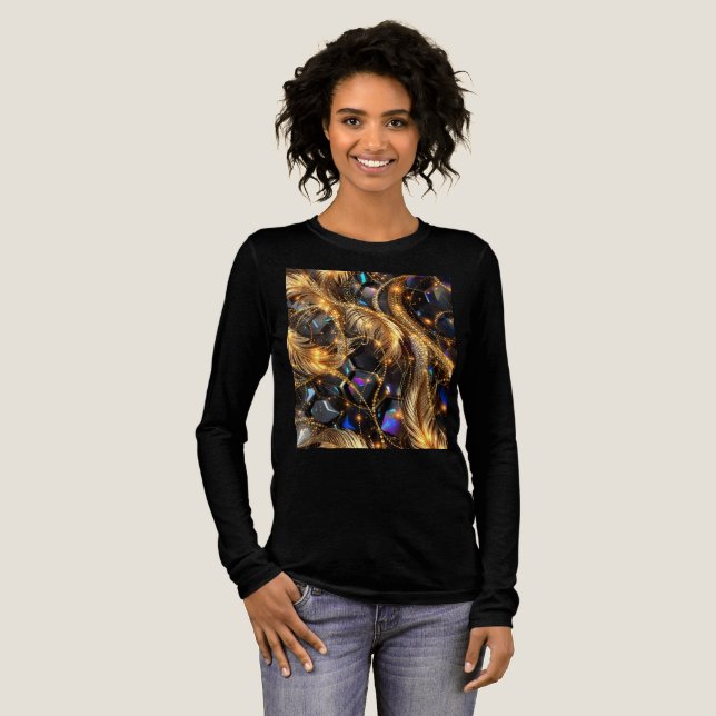 Luxus Gold Feathers und Gemstone Sparkle Muster Tri-Blend Shirt (Volle Vorderseite)