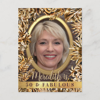 Luxus Gold Floral Custom Foto 50 und fabelhaft Einladungspostkarte