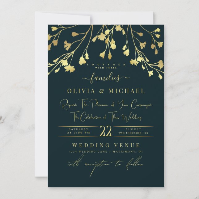 LUXUS GOLD FLORALS ABSTRAKT GOLDEN FOIL WEDING EINLADUNG (Vorderseite)