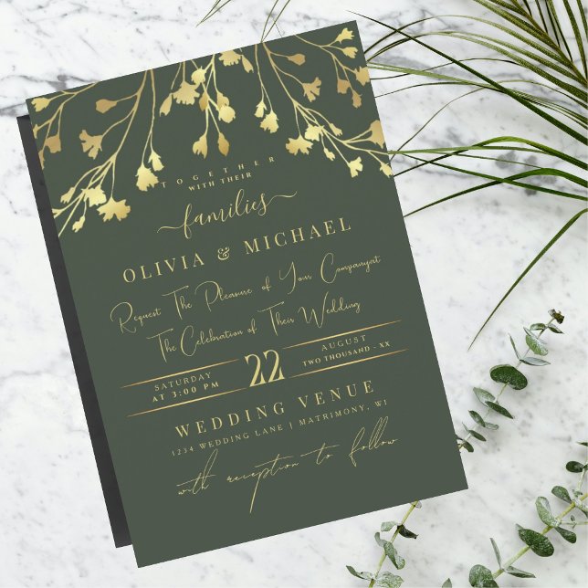 LUXUS GOLD FLORALS ABSTRAKT GOLDEN FOIL WEDING EINLADUNG (Von Creator hochgeladen)
