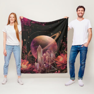 Luxus-Gold-Galaxie-Planet-Lila-Weltraum Fleecedecke