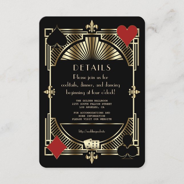 Luxus Gold Gatsby Style Hochzeitsempfang Begleitkarte (Vorderseite)